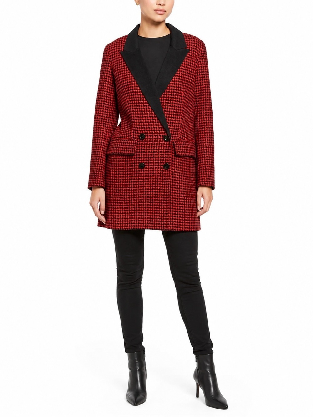 Veronica Beard Senna Coat Red Multi Size 6 Wool Cashmere Houndstooth $795 Preppy